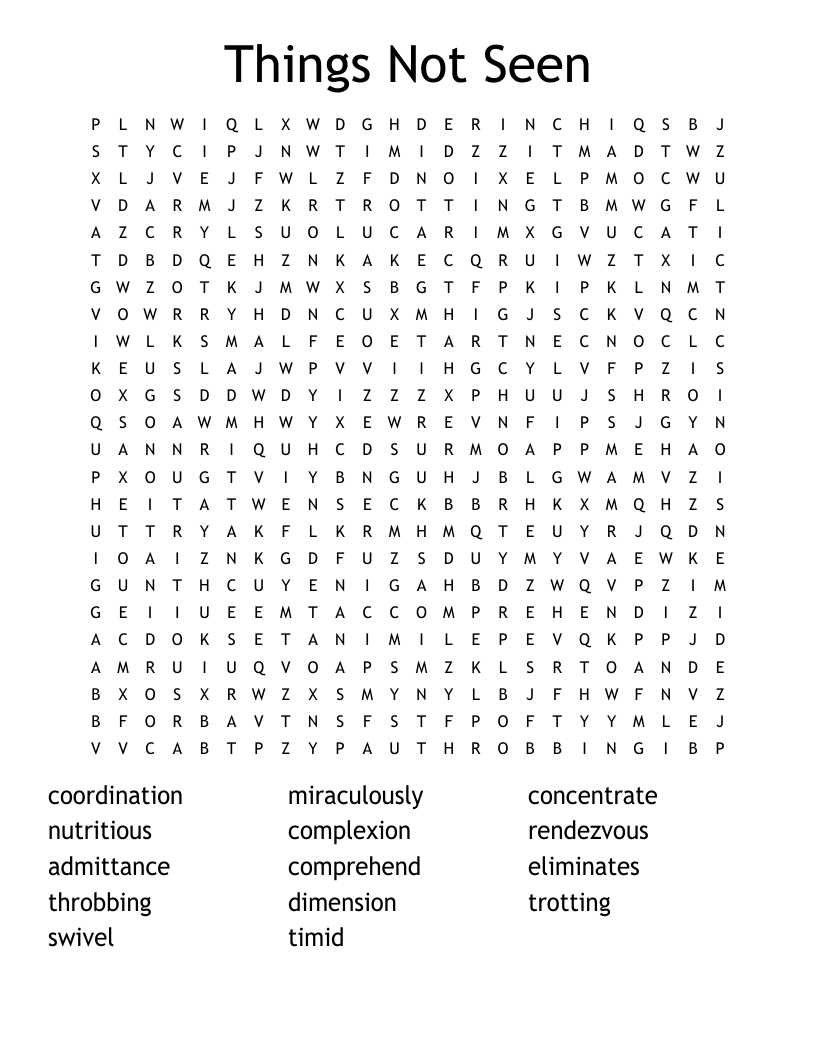 Things Not Seen Word Search