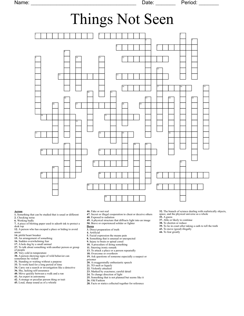 Things Not Seen Crossword