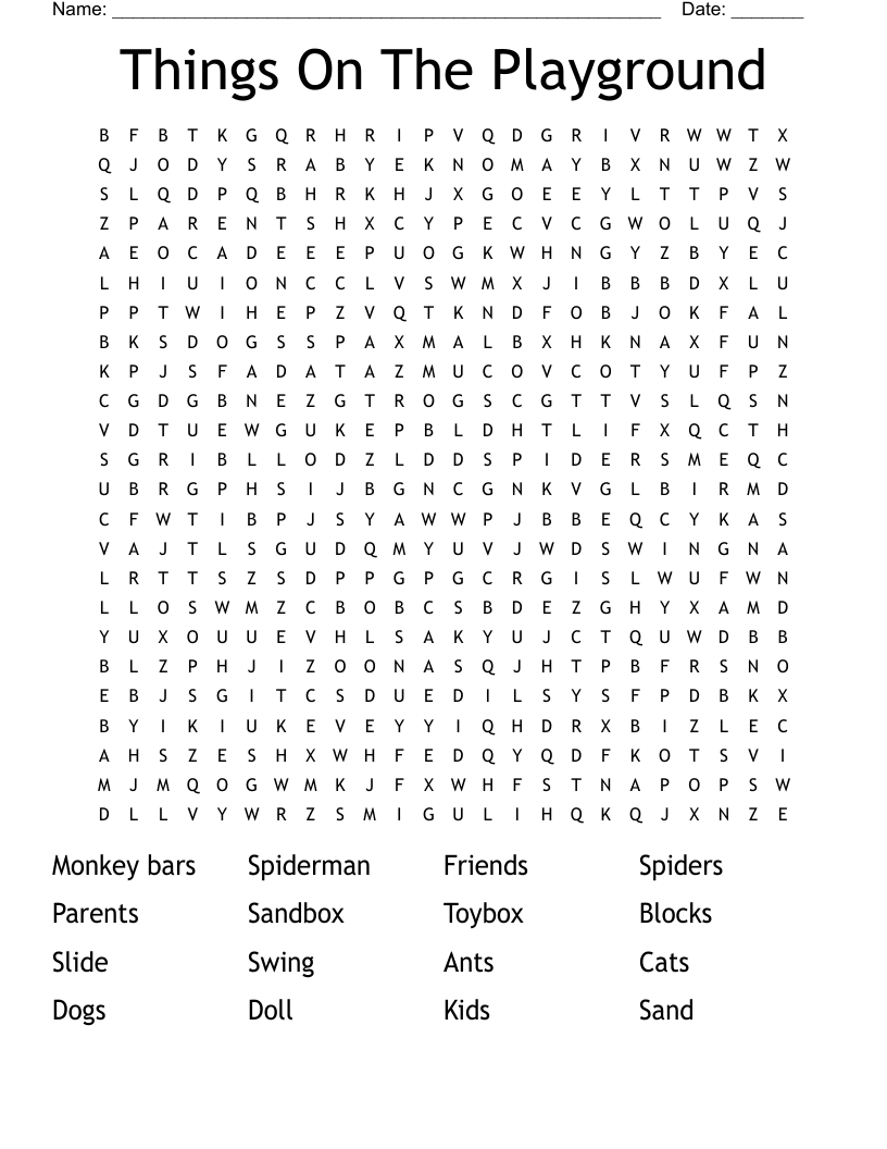 Things On The Playground Word Search