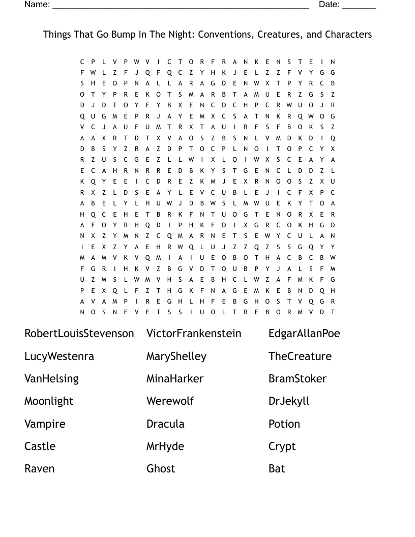 Things That Go Bump In The Night: Conventions, Creatures, and Characters Word Search