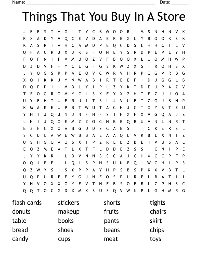 Things That You Buy In A Store Word Search