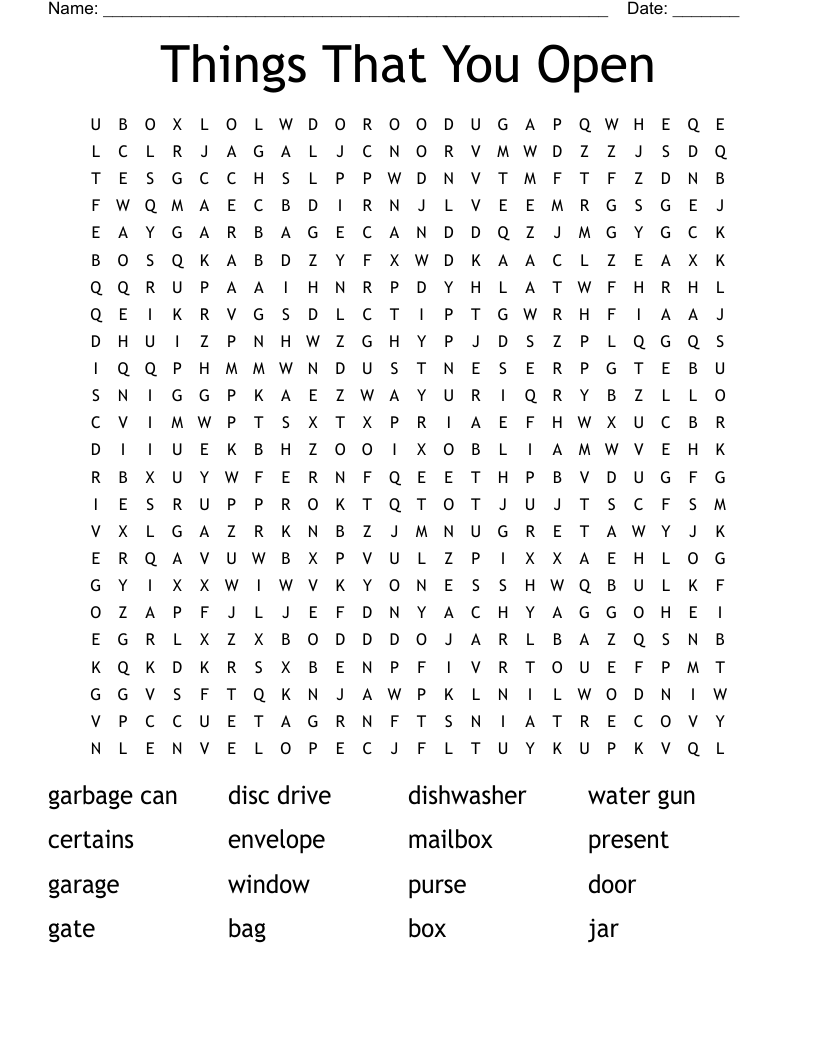 Things That You Open Word Search