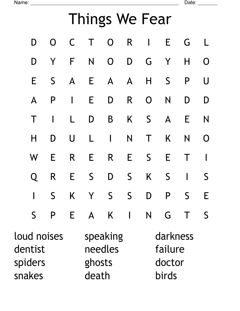 Things We Fear Word Search