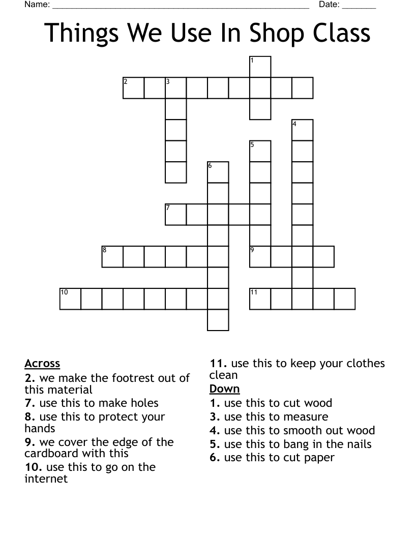Things We Use In Shop Class Crossword