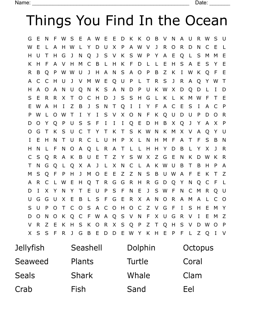 Things You Find In the Ocean Word Search