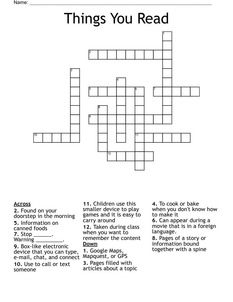 Things You Read Crossword