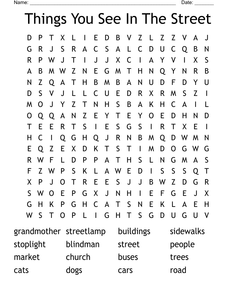 Things You See In The Street Word Search