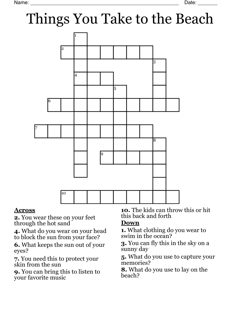Things You Take to the Beach  Crossword