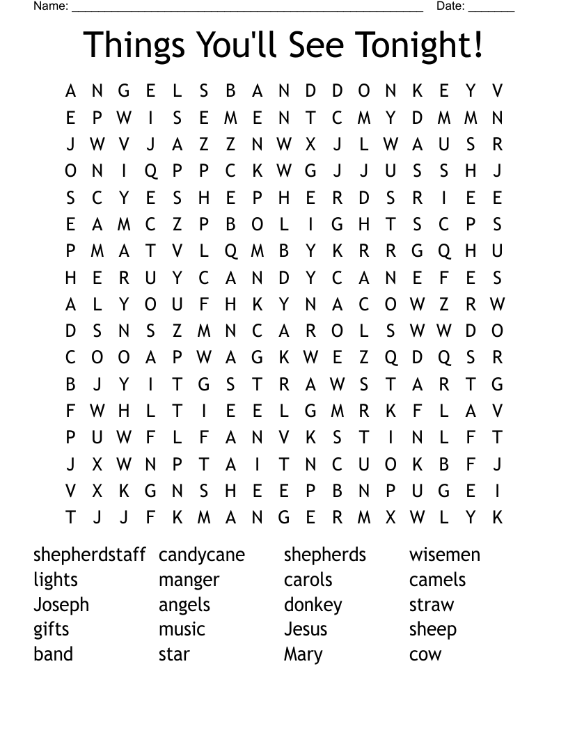 Things You'll See Tonight! Word Search