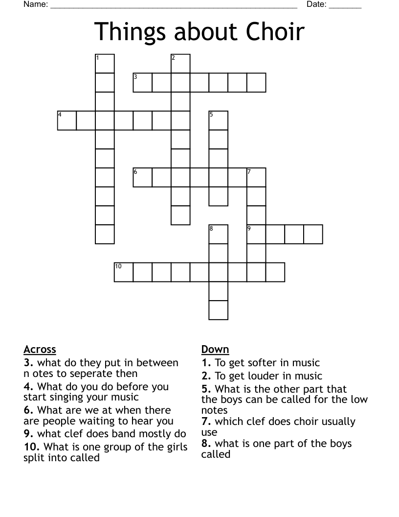 Things about Choir Crossword