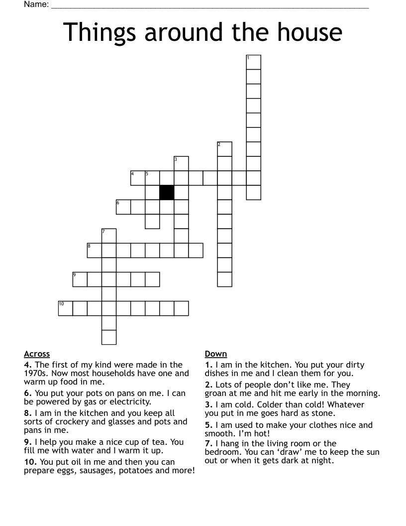 Things around the house Crossword