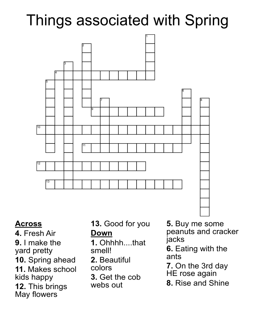 Things associated with Spring Crossword