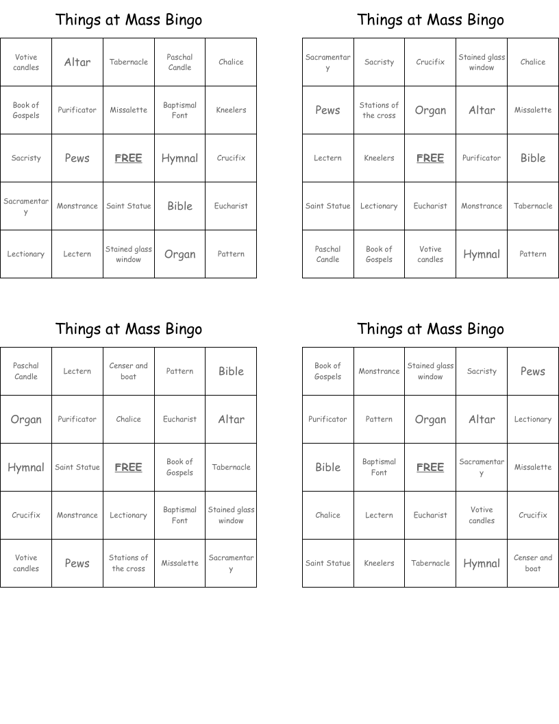 Things at Mass Bingo