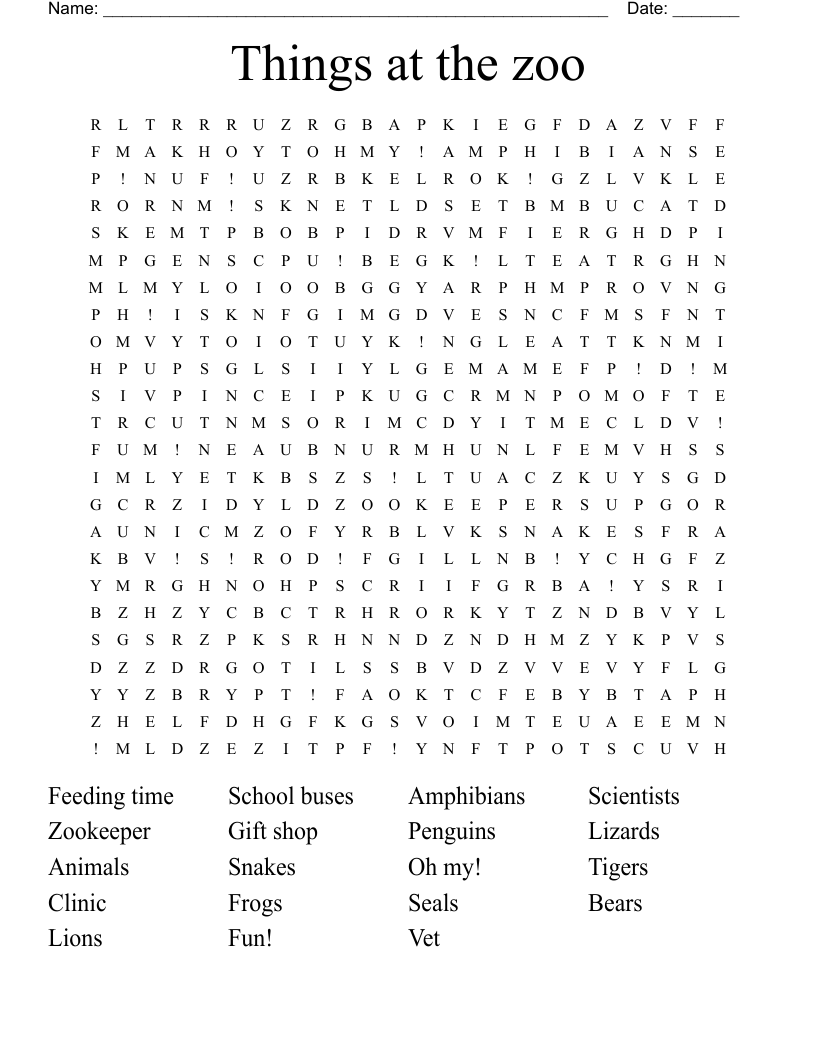 Things at the zoo Word Search
