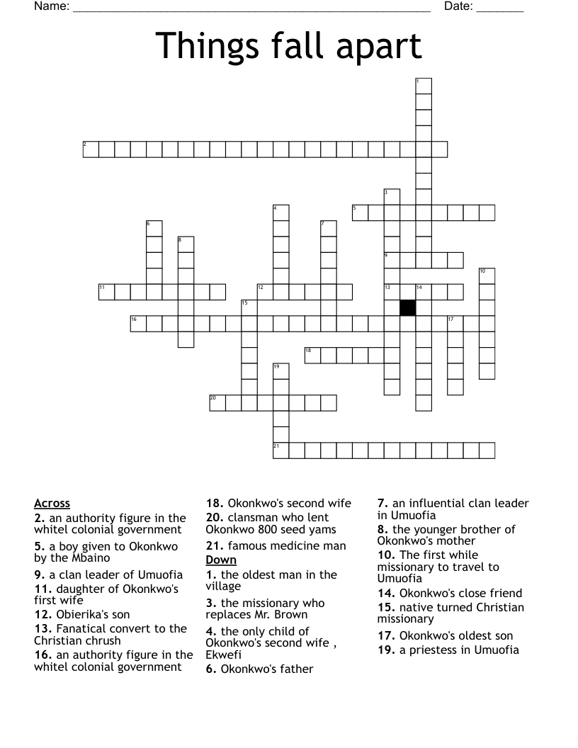 Things fall apart Crossword