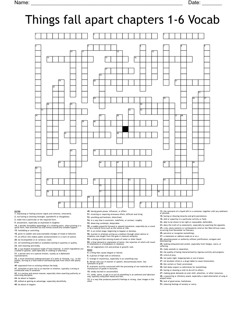 Things fall apart chapters 1-6 Vocab Crossword