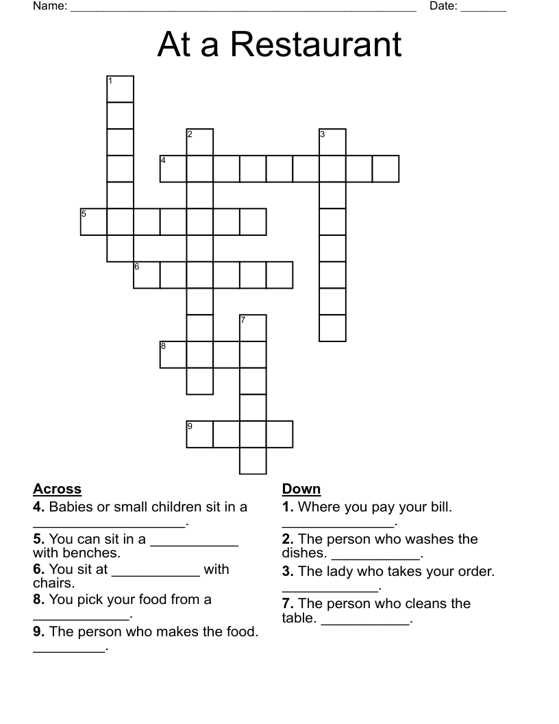 At a Restaurant Crossword