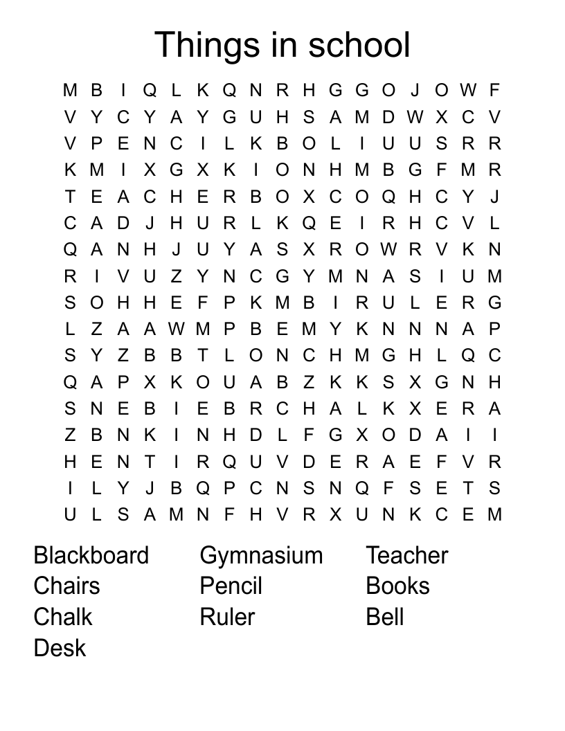 Things in school Word Search