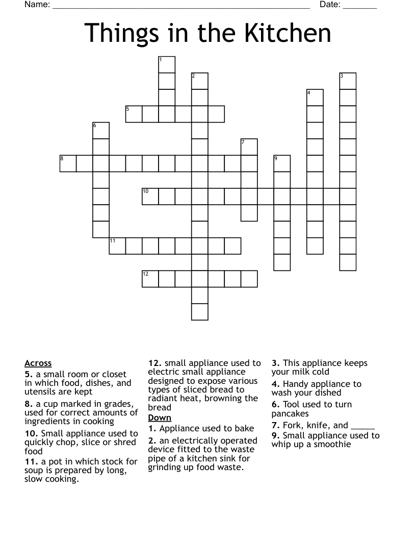 Things in the Kitchen Crossword