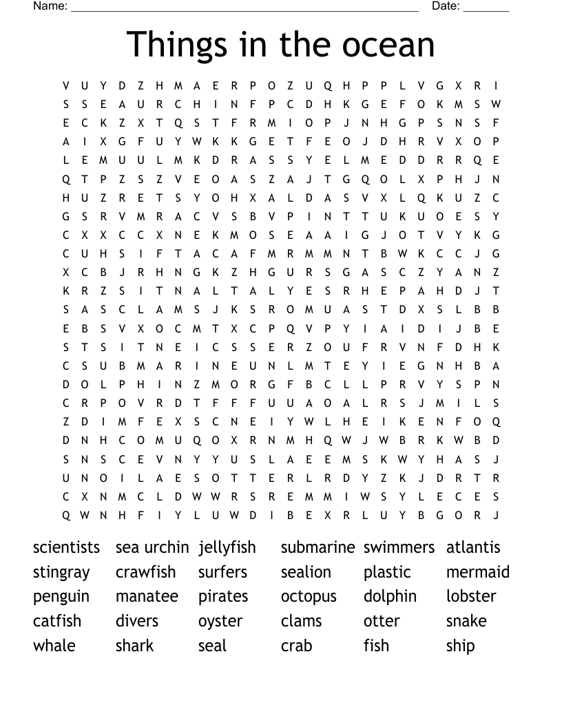 Things in the ocean Word Search