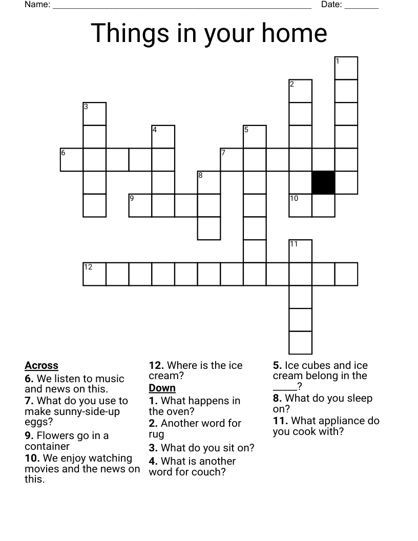 Things in your home Crossword
