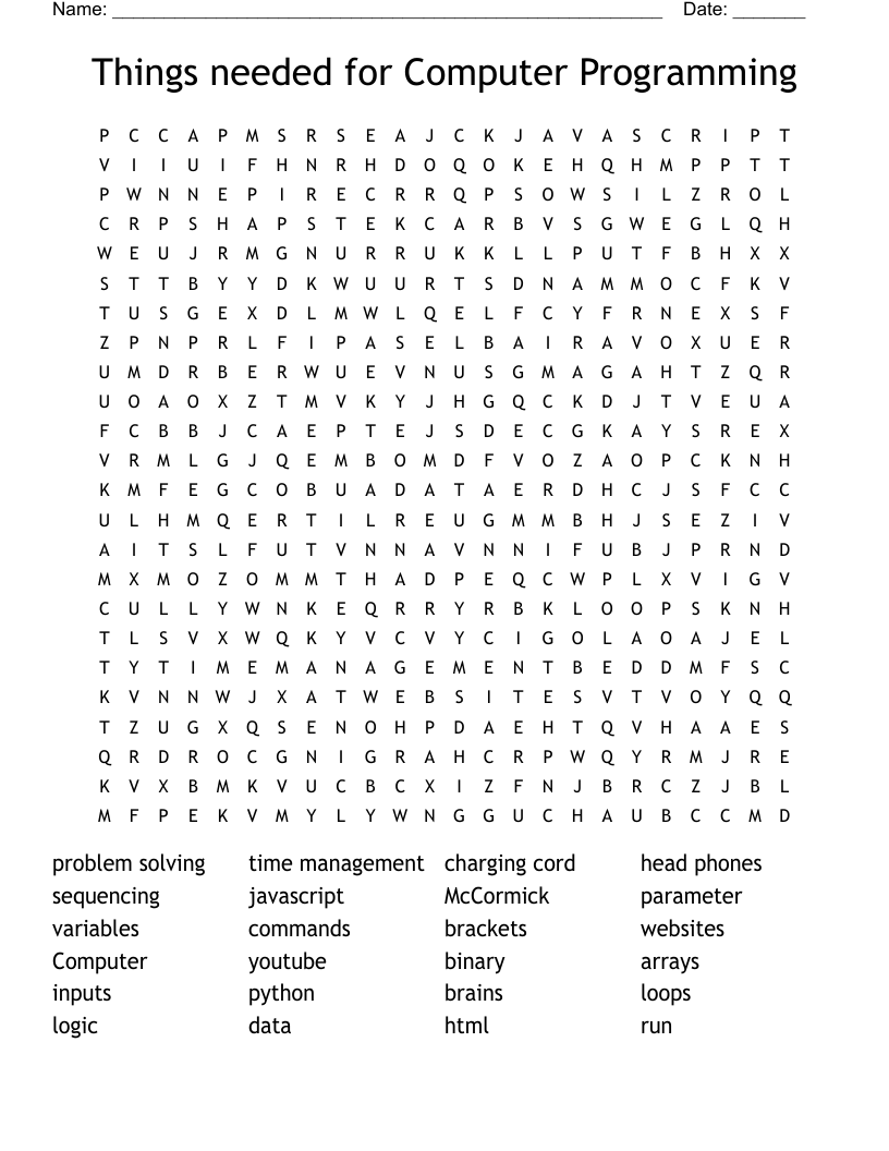 Things needed for Computer Programming Word Search