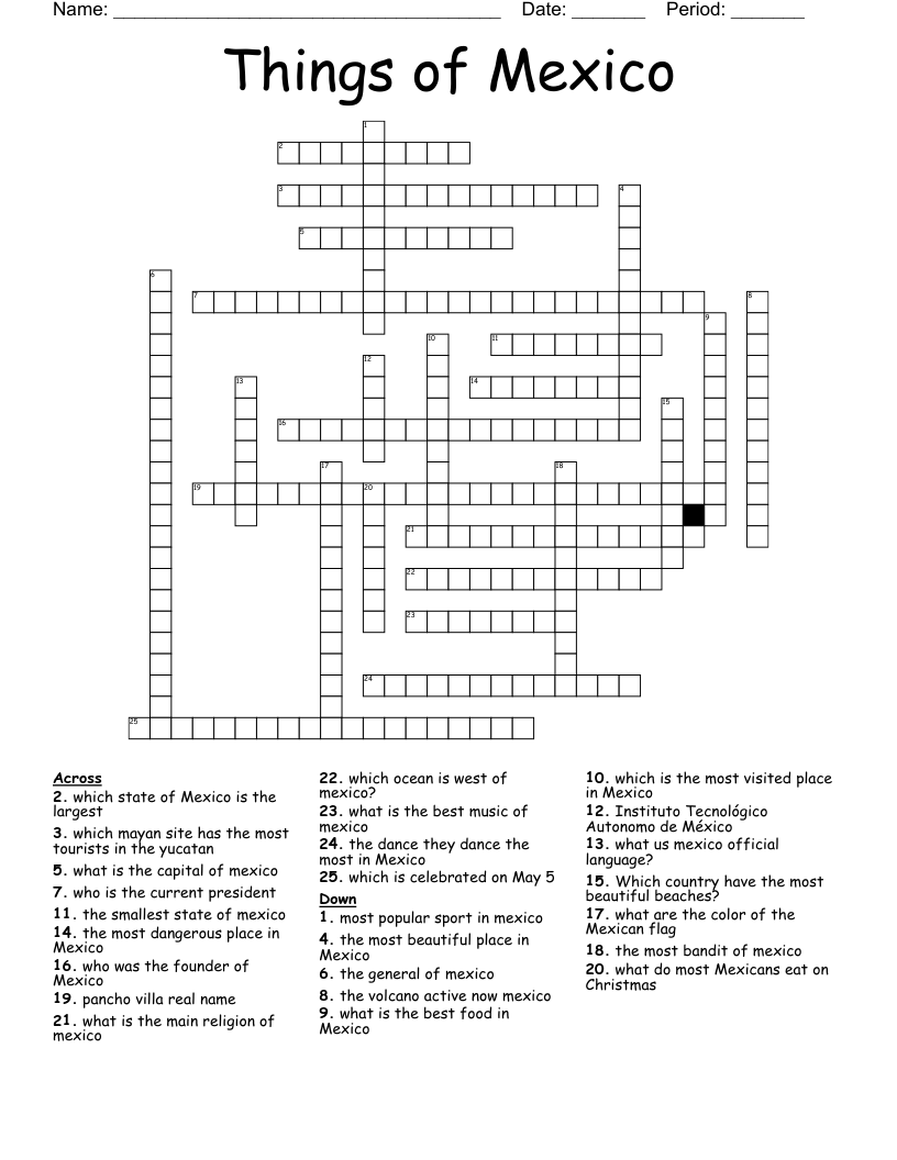 Things of Mexico  Crossword