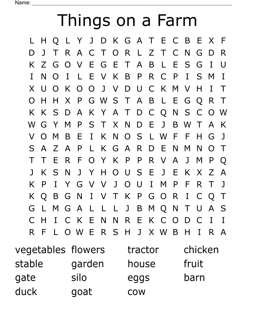 Things on a Farm Word Search