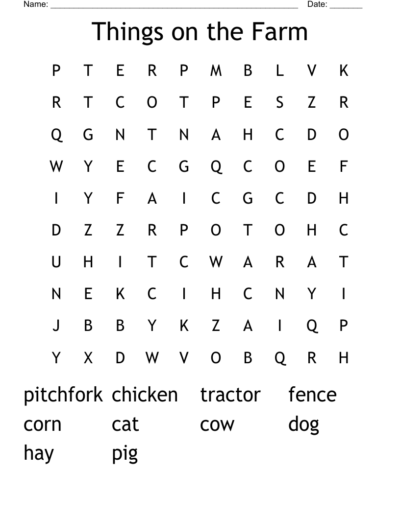 Things on the Farm Word Search