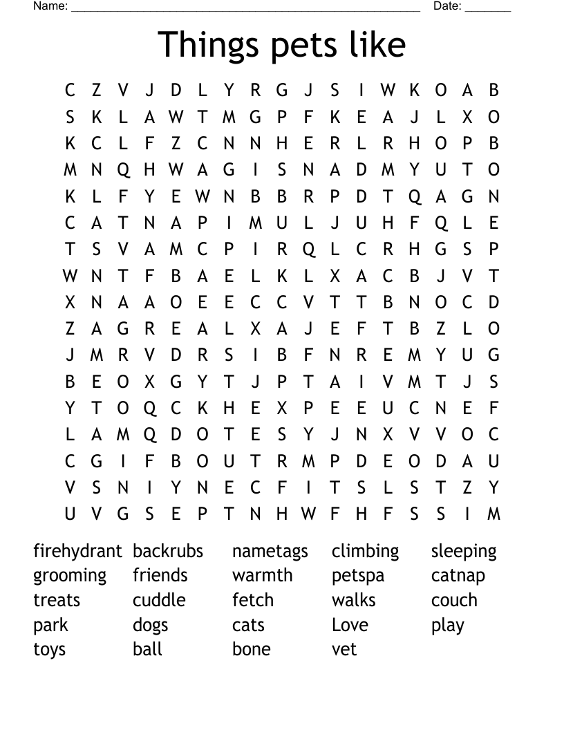 Things pets like Word Search