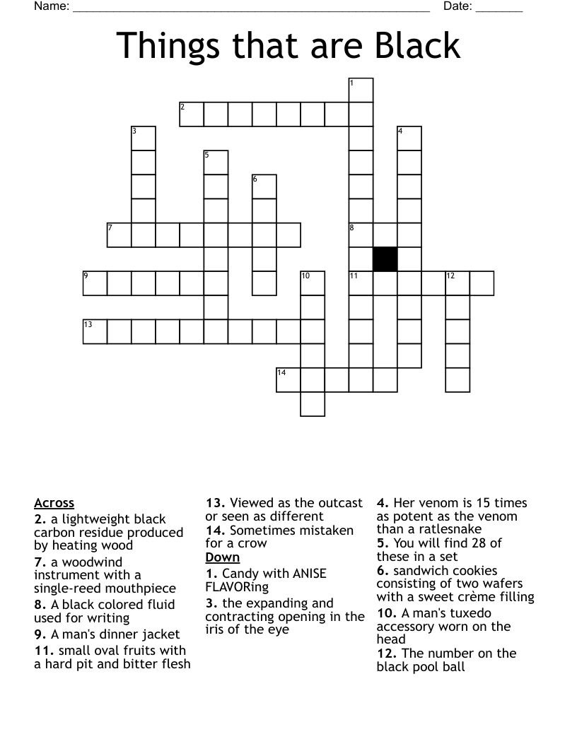 Things that are Black Crossword
