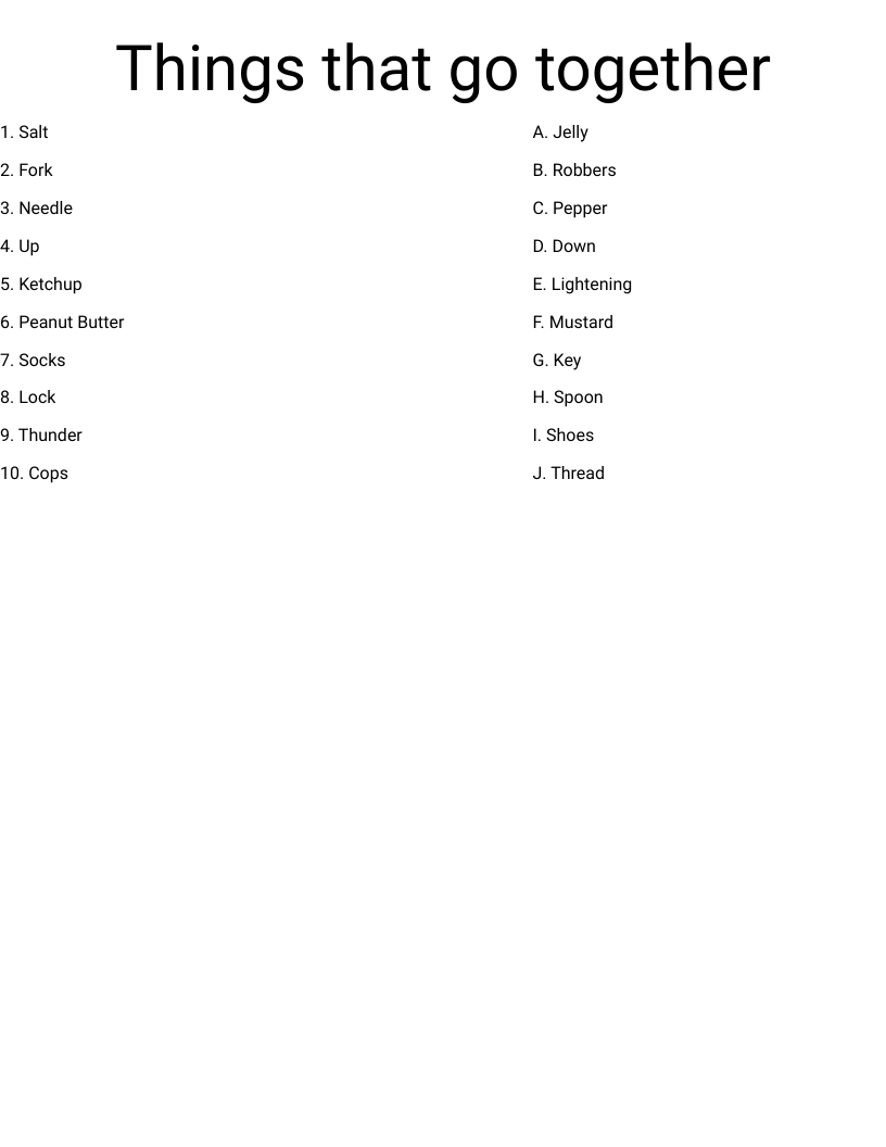 Things that go together Worksheet