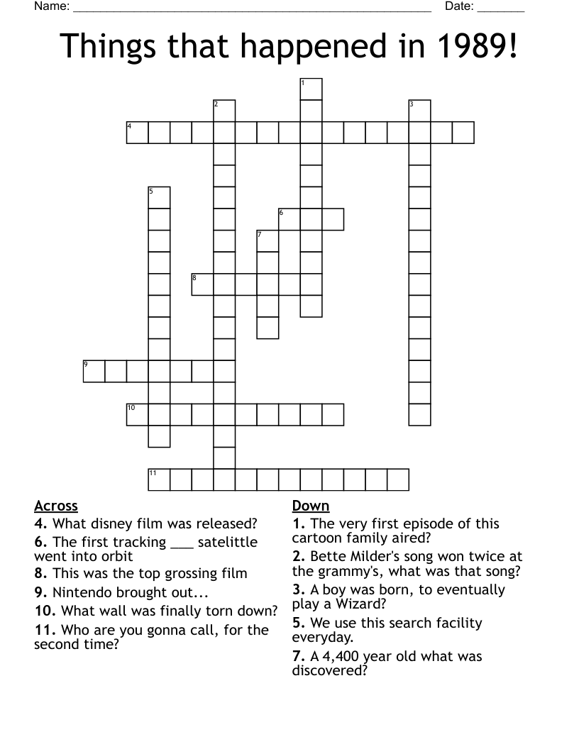 Things that happened in 1989! Crossword