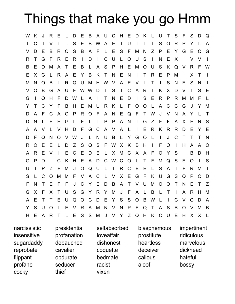 Things that make you go Hmm Word Search