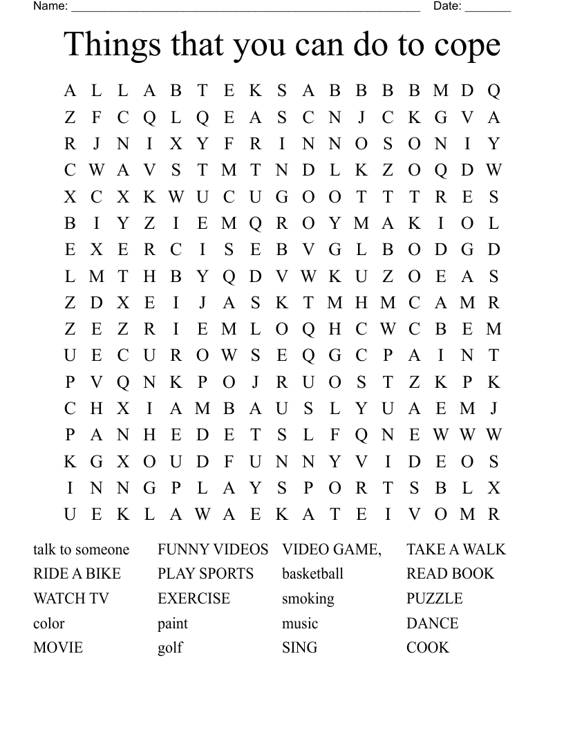 Things that you can do to cope Word Search