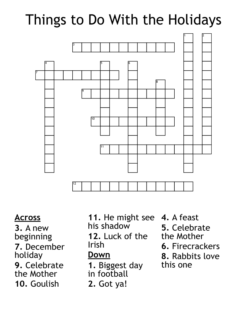 Things to Do With the Holidays Crossword