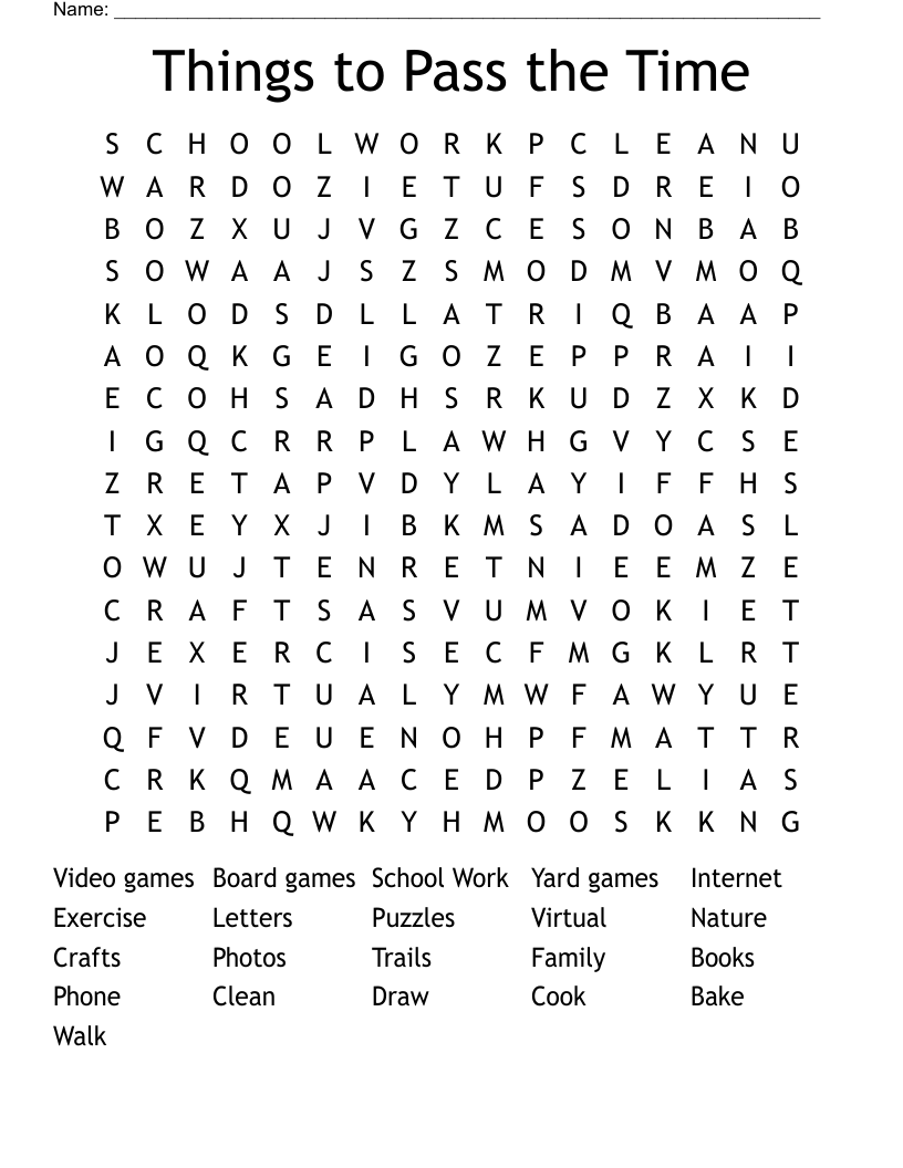 Things to Pass the Time Word Search