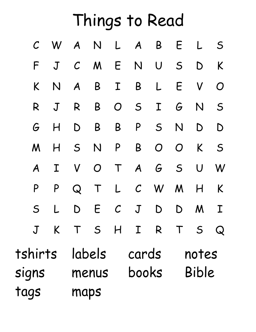 Things to Read Word Search