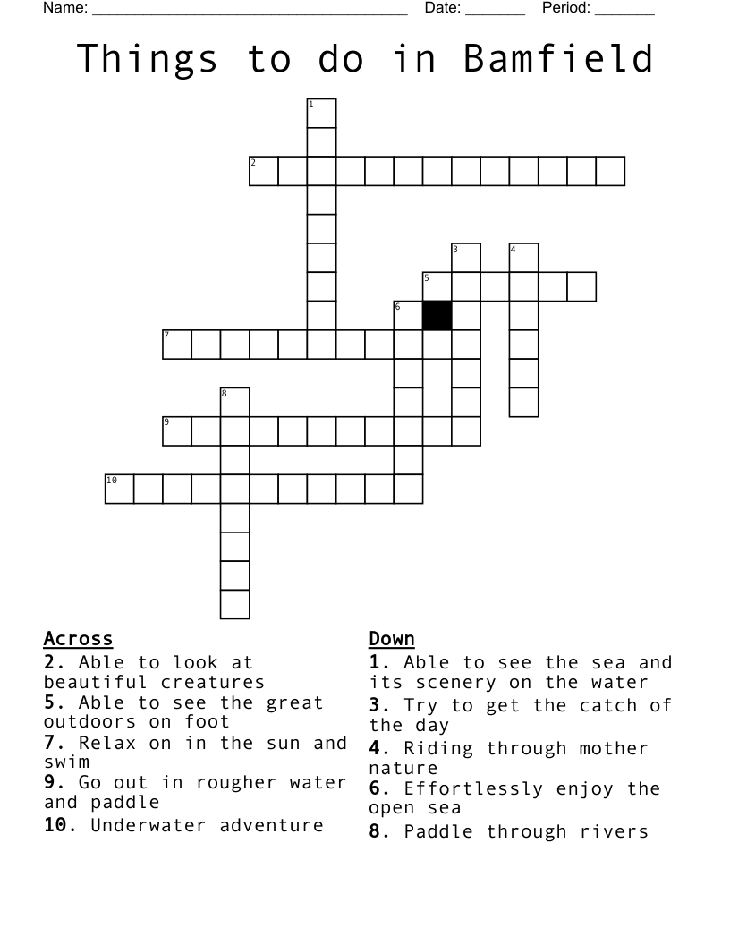 Things to do in Bamfield Crossword
