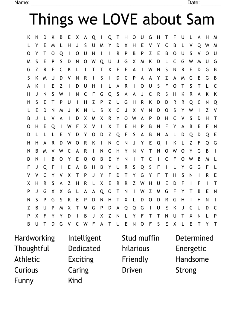 Things we LOVE about Sam Word Search
