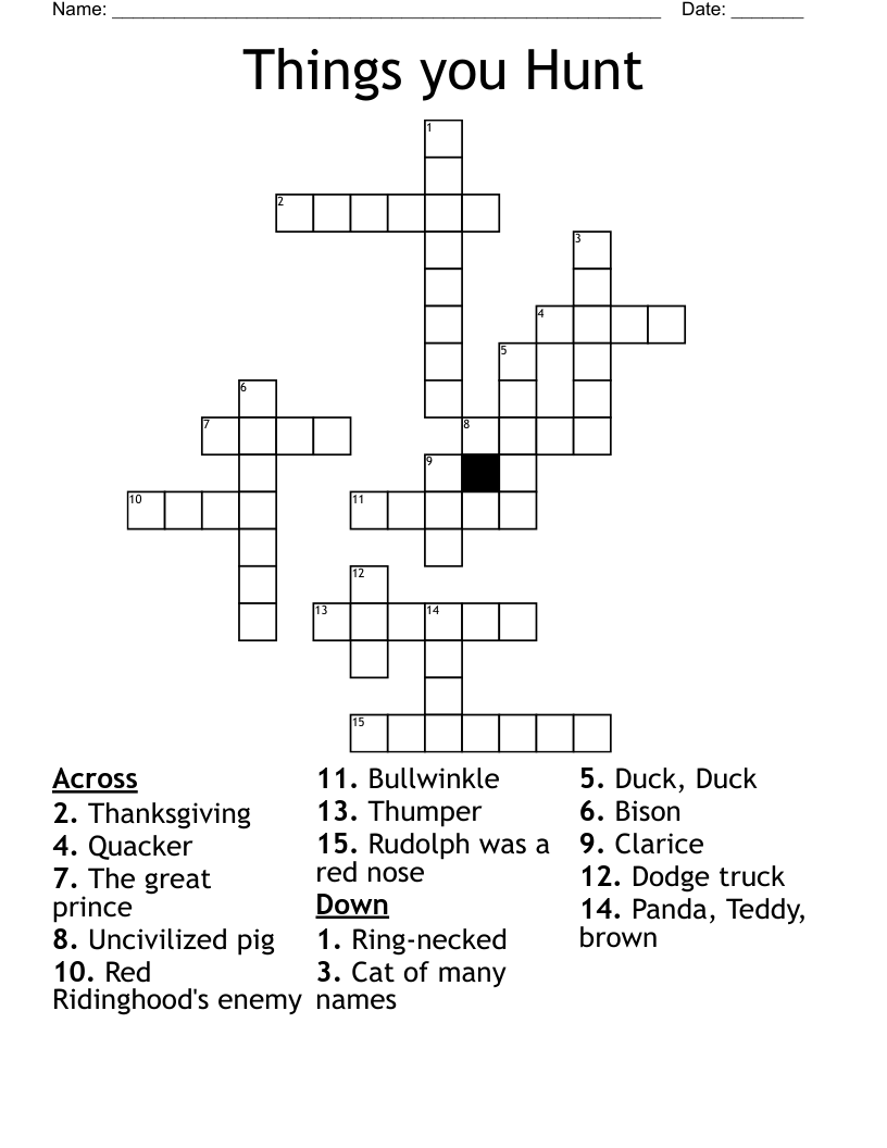 Things you Hunt Crossword