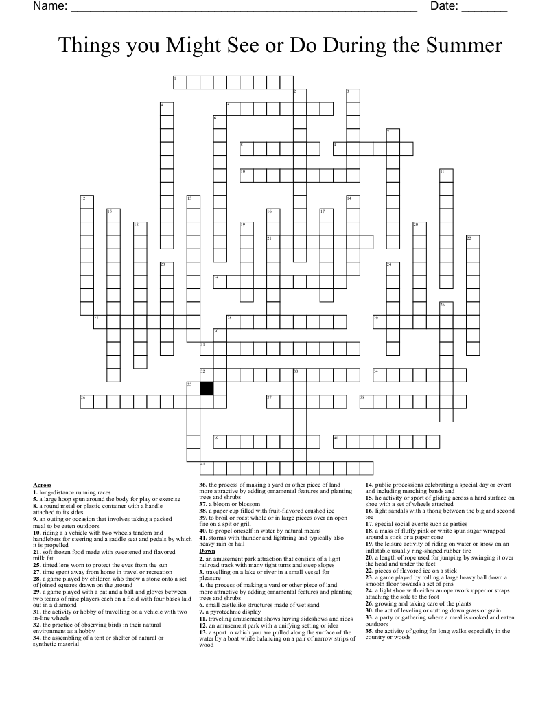 Things you Might See or Do During the Summer Crossword