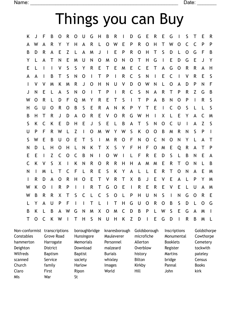 Things you can Buy Word Search