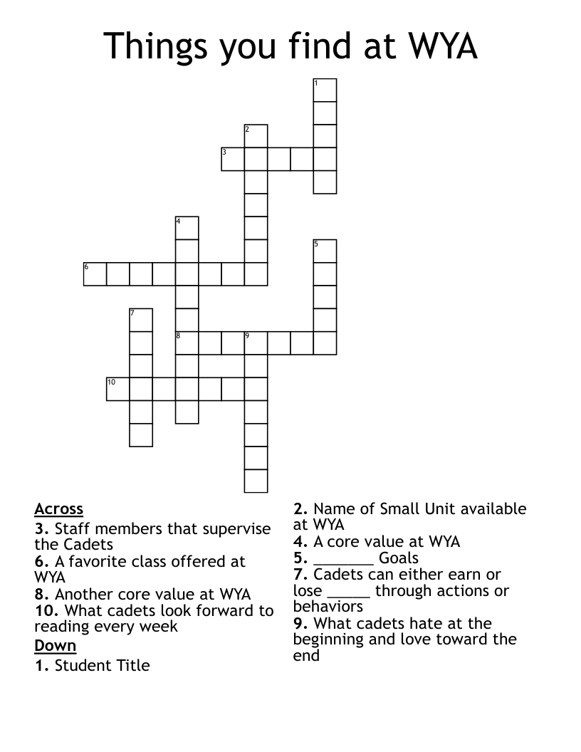 Things you find at WYA Crossword