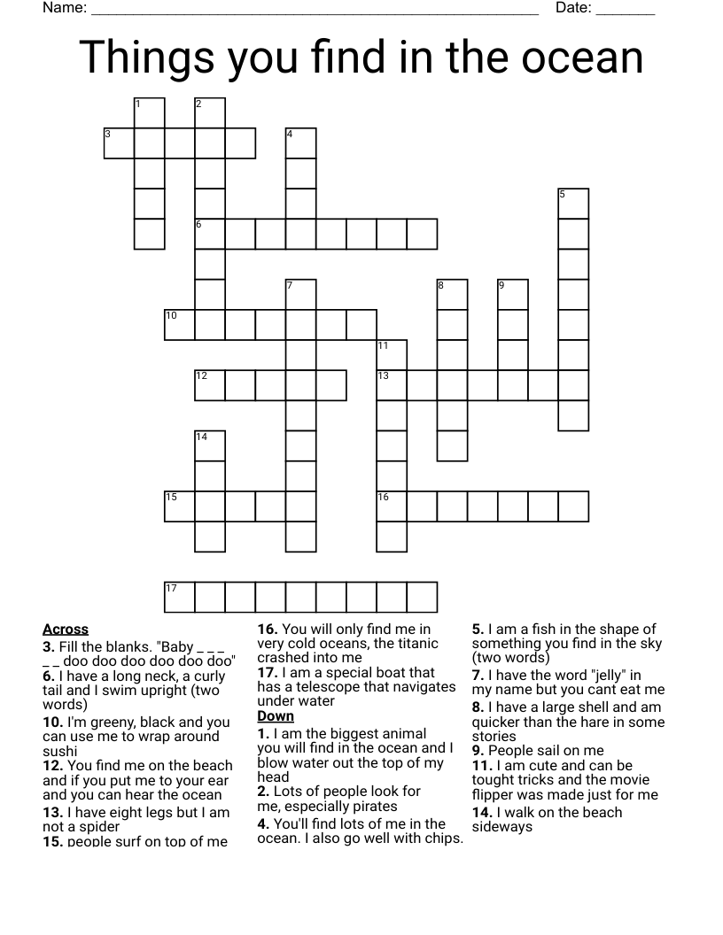 Things you find in the ocean Crossword