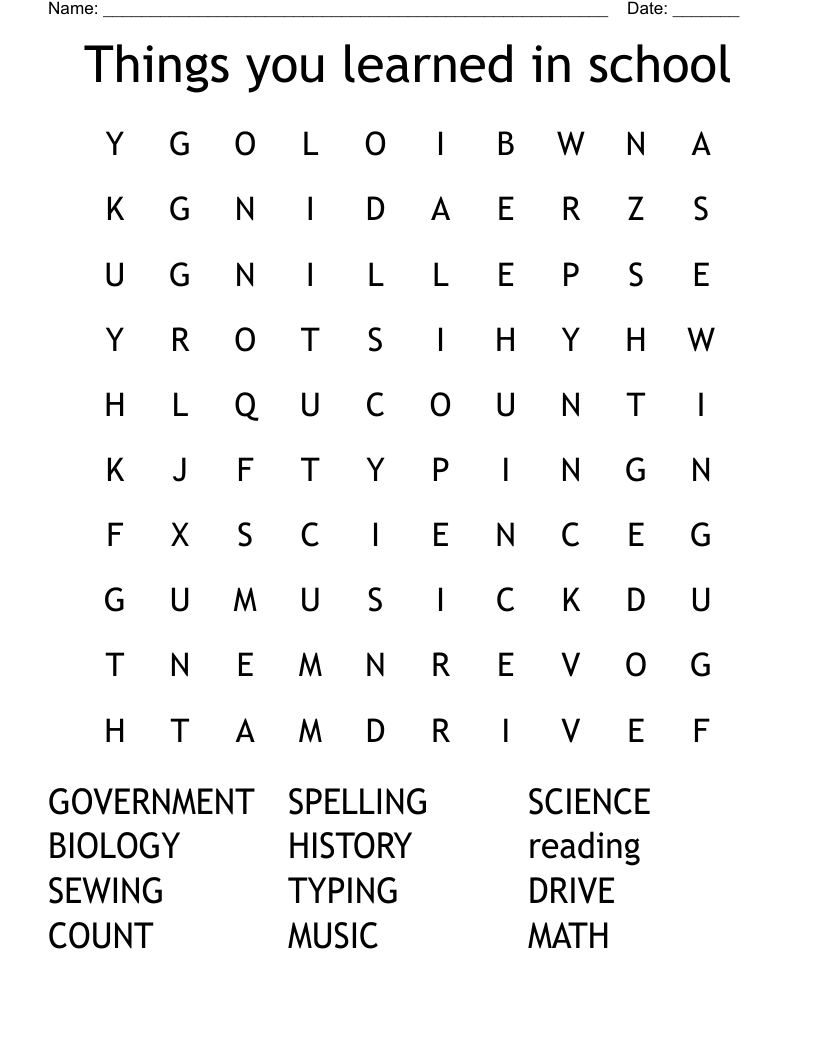 Things you learned in school Word Search