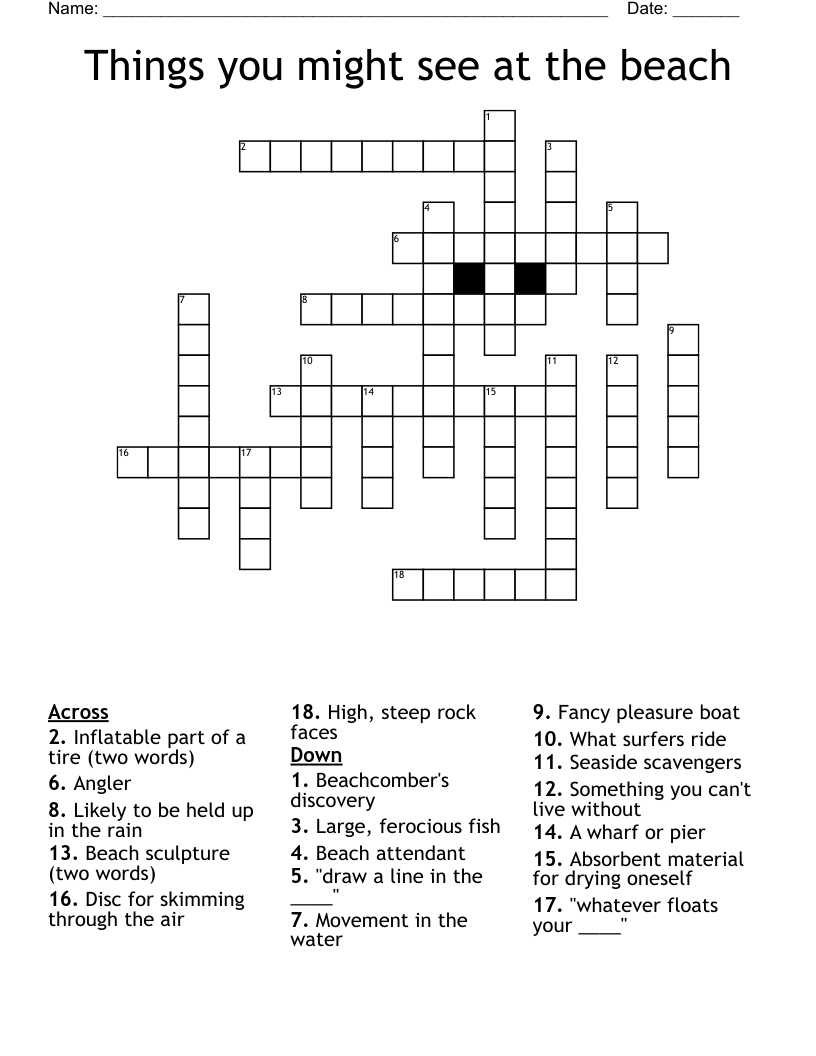 Things you might see at the beach Crossword
