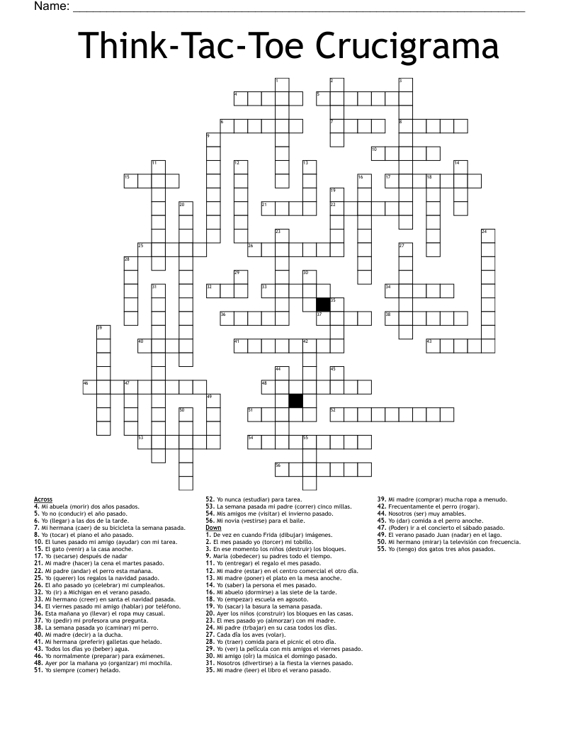 Think-Tac-Toe Crucigrama Crossword
