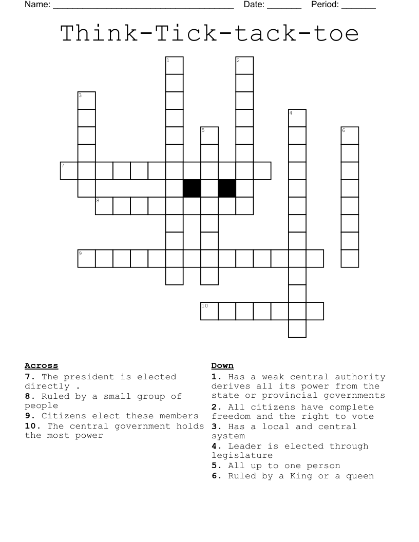 Think-Tick-tack-toe Crossword