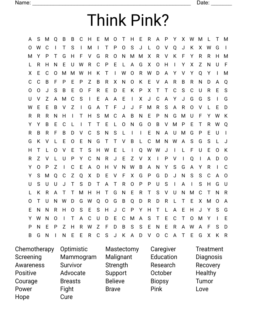 Think Pink? Word Search